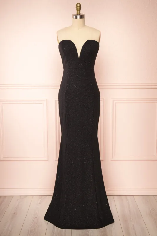 Norcia Black | Shimmery Bustier Mermaid Maxi Dress sold by Boutique 1861