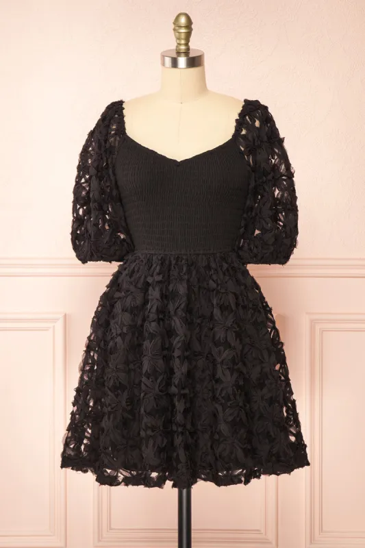Lucindra | Short Black Dress w/ Chiffon Flowers sold by Boutique 1861