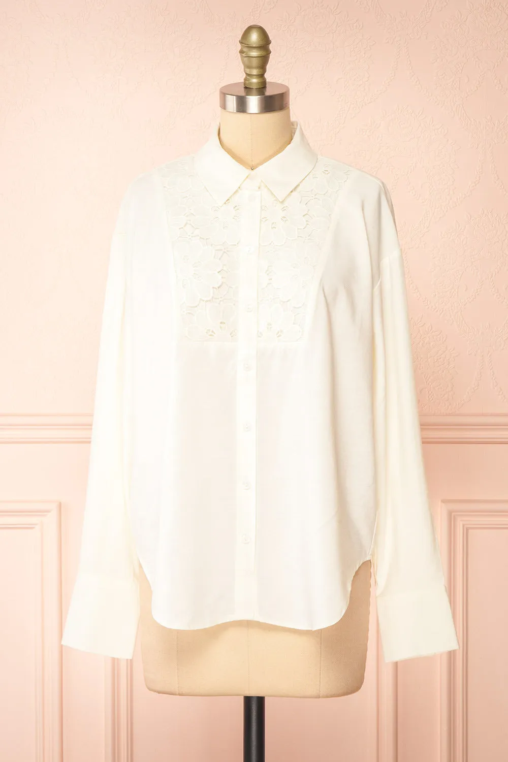 Caselotta | Ivory Shirt w/ Embroidered Flowers sold by Boutique 1861