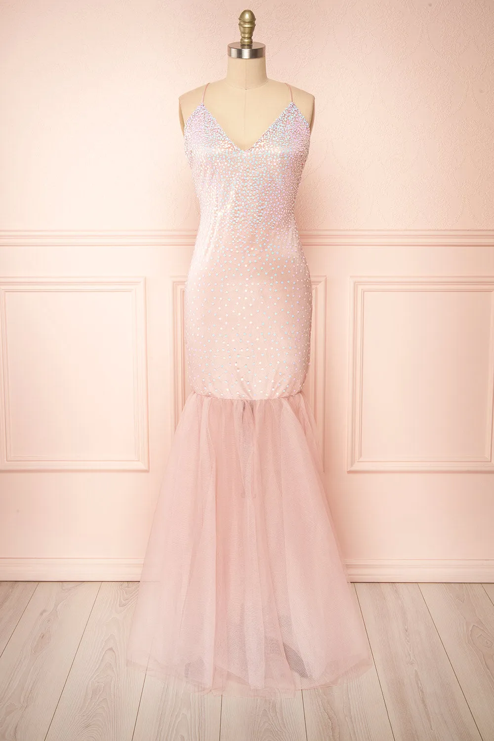 Shatta | Pink Maxi Dress w/ Sequins and Tulle sold by Boutique 1861