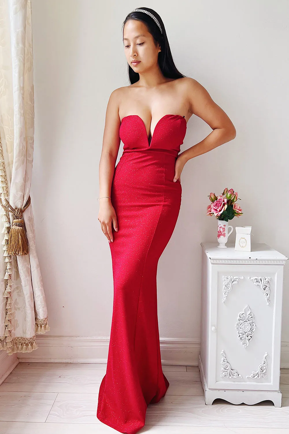 Norcia Red | Shimmery Bustier Mermaid Maxi Dress sold by Boutique 1861 product image thumbnail 2