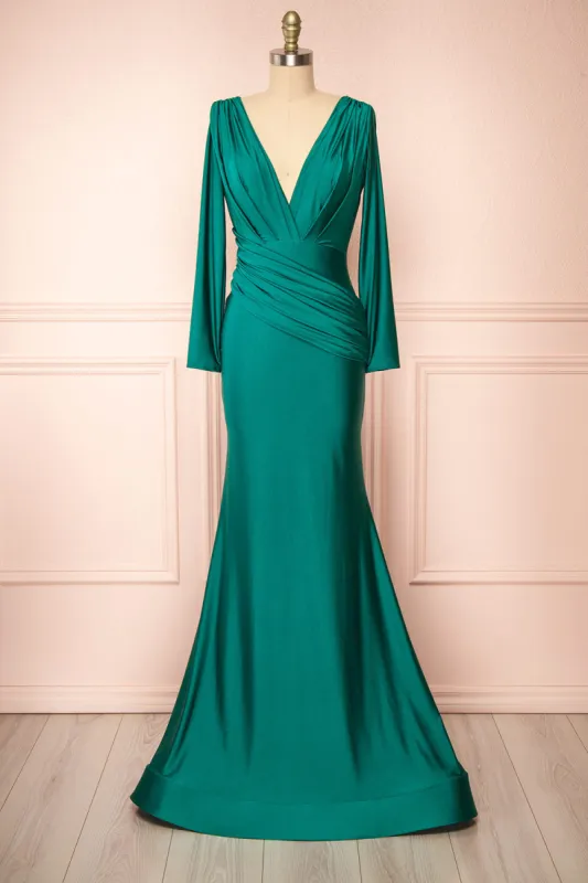 Lenai Green | Draped Mermaid Gown w/ Long Sleeves sold by Boutique 1861