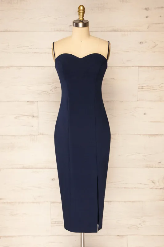 Miira Navy | Fitted Midi Dress w/ Sweetheart Neckline sold by Boutique 1861