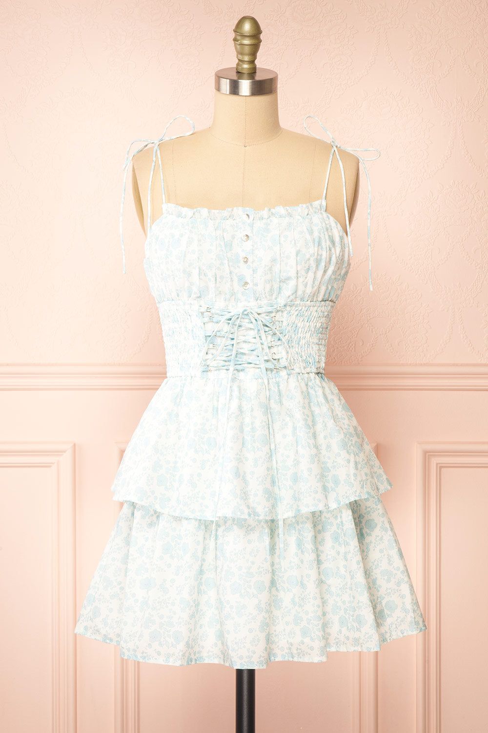 Operetta | White Short Dress w/ Floral Pattern sold by Boutique 1861
