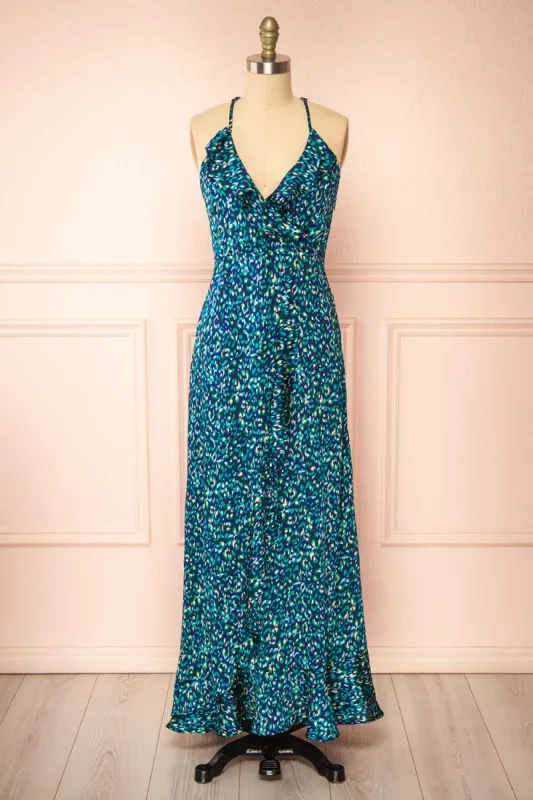 Odile | Maxi Blue Pattern Dress w/ Laced Back sold by Boutique 1861