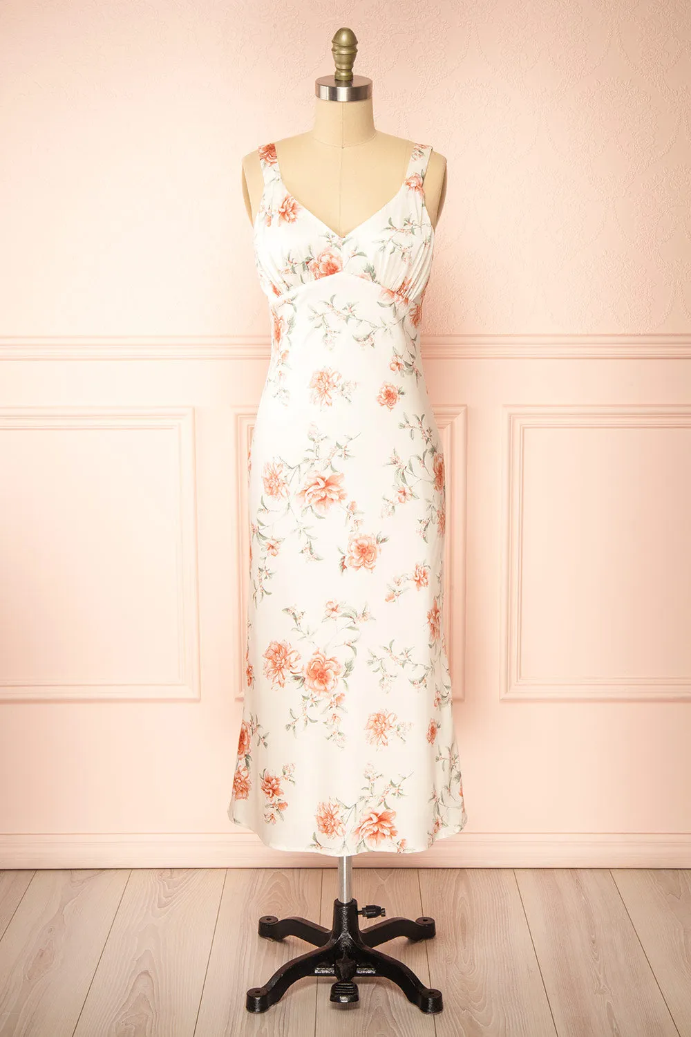 Charlize | Floral Satin Midi Dress sold by Boutique 1861