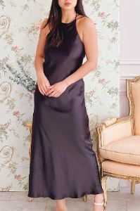 Nairobi Black | Satin Maxi Dress w/ Open Back sold by Boutique 1861