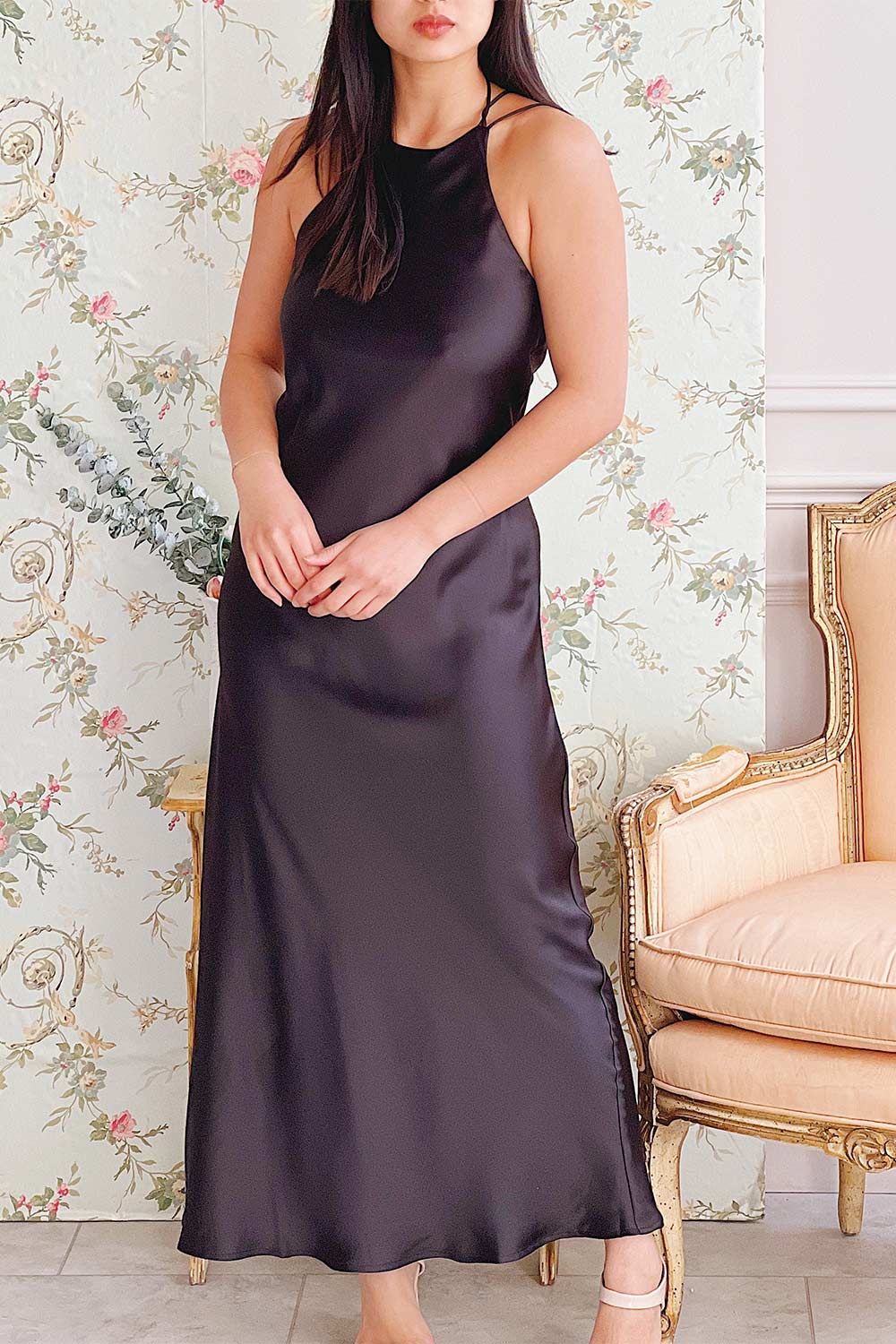 Nairobi Black | Satin Maxi Dress w/ Open Back sold by Boutique 1861 product image thumbnail 2