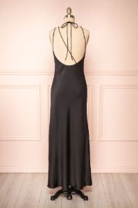 Nairobi Black | Satin Maxi Dress w/ Open Back sold by Boutique 1861