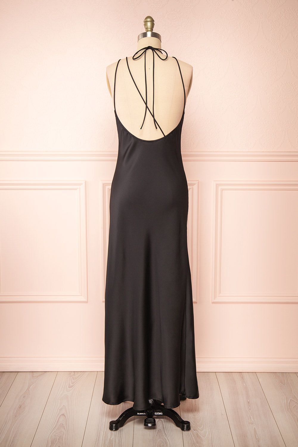Nairobi Black | Satin Maxi Dress w/ Open Back sold by Boutique 1861