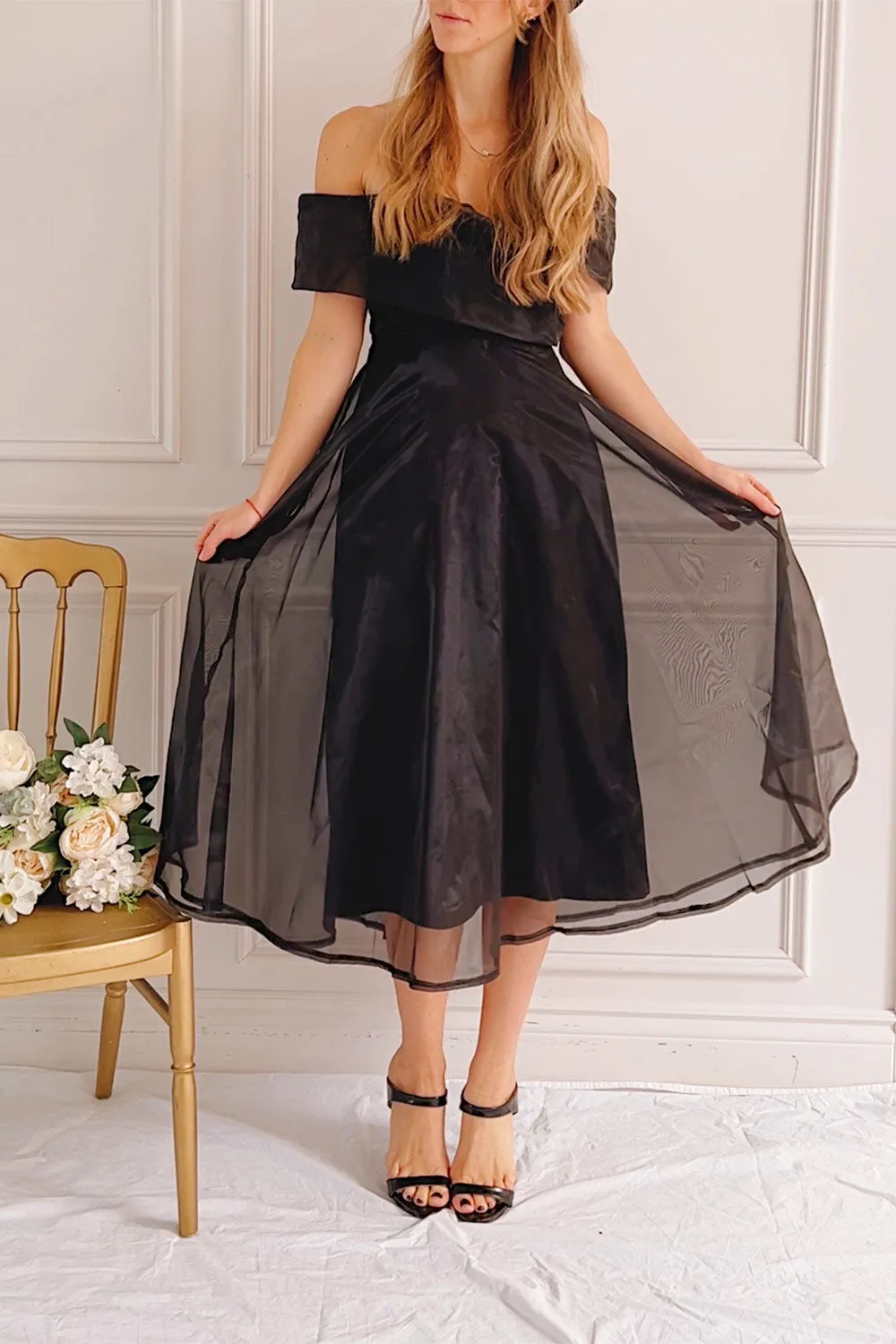 Holly Black | Off-Shoulder Organza Midi Dress sold by Boutique 1861 product image thumbnail 2