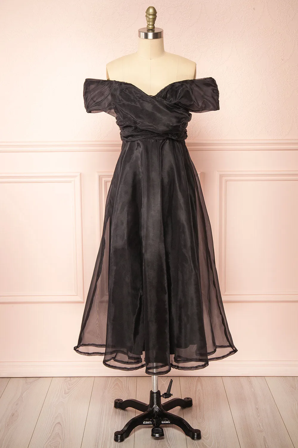 Holly Black | Off-Shoulder Organza Midi Dress sold by Boutique 1861