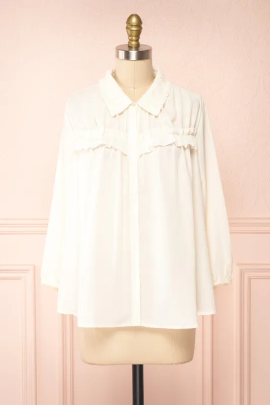 Lunshi | Long Sleeve Ruffled Button-Up Blouse sold by Boutique 1861