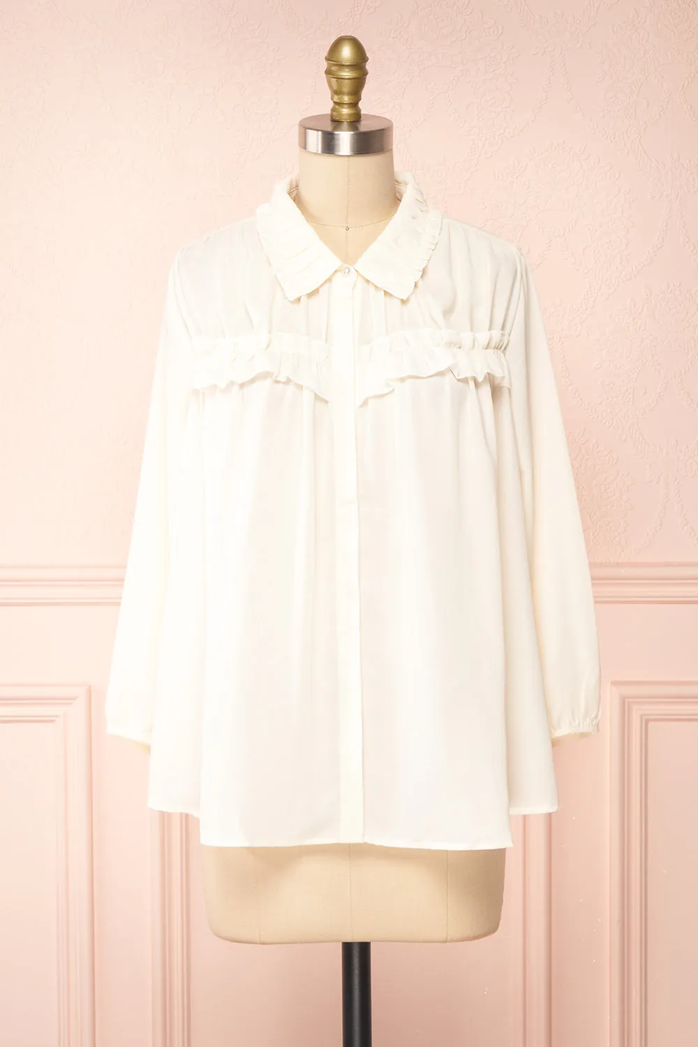 Lunshi | Long Sleeve Ruffled Button-Up Blouse sold by Boutique 1861