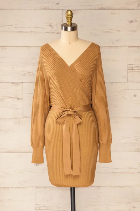 Bergame Caramel | Knitted Wrap Dress sold by Boutique 1861