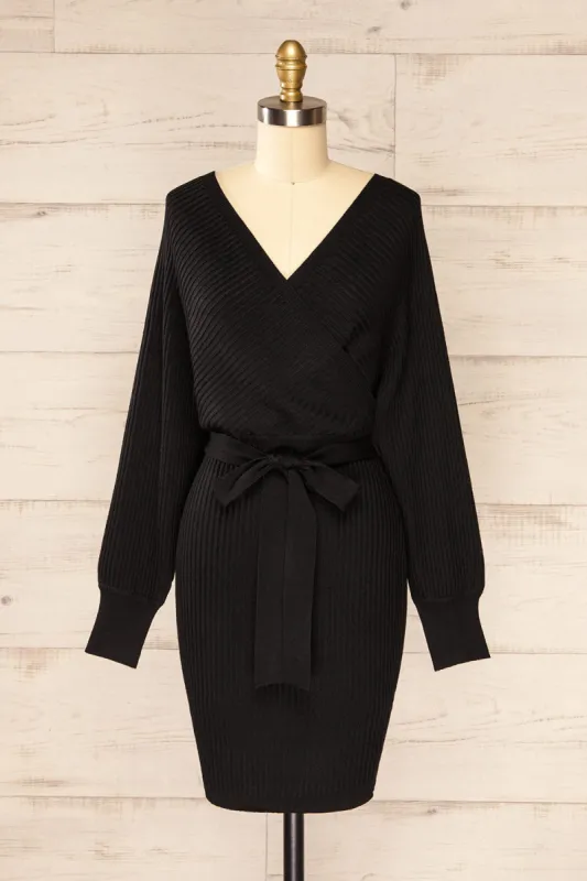 Bergame Black | Knitted Wrap Dress sold by Boutique 1861