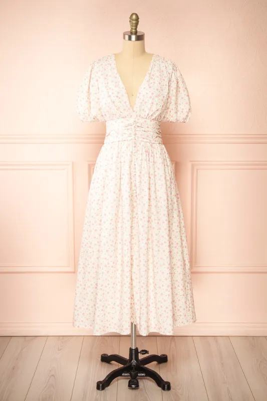Veronique | Midi Floral Dress w/ Puffy Sleeves sold by Boutique 1861