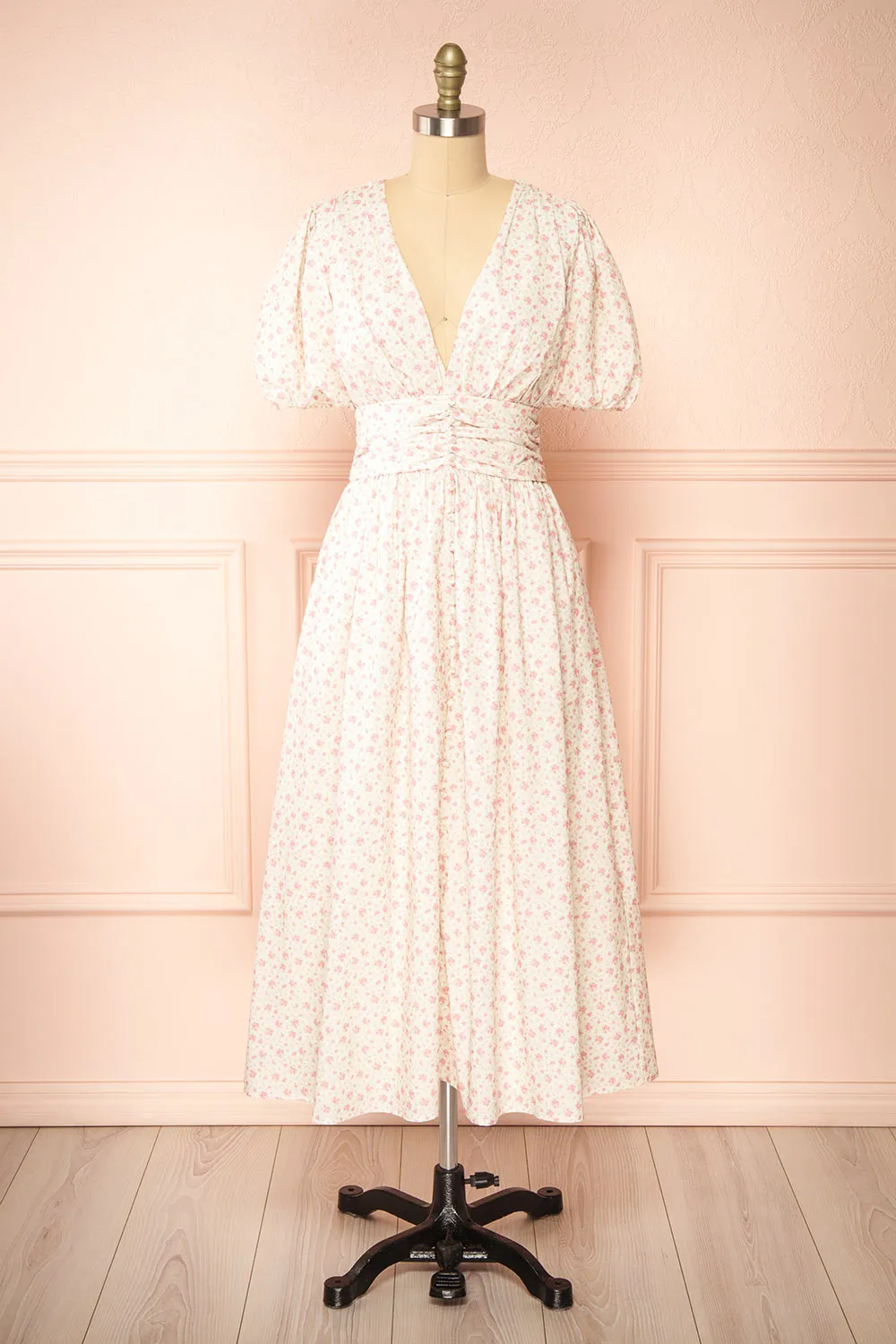 Veronique | Midi Floral Dress w/ Puffy Sleeves sold by Boutique 1861