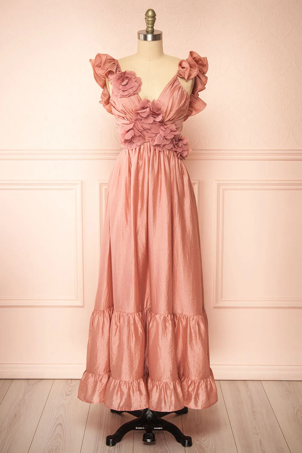 Binnie | Long Pink Dress w/ 3D Flowers sold by Boutique 1861