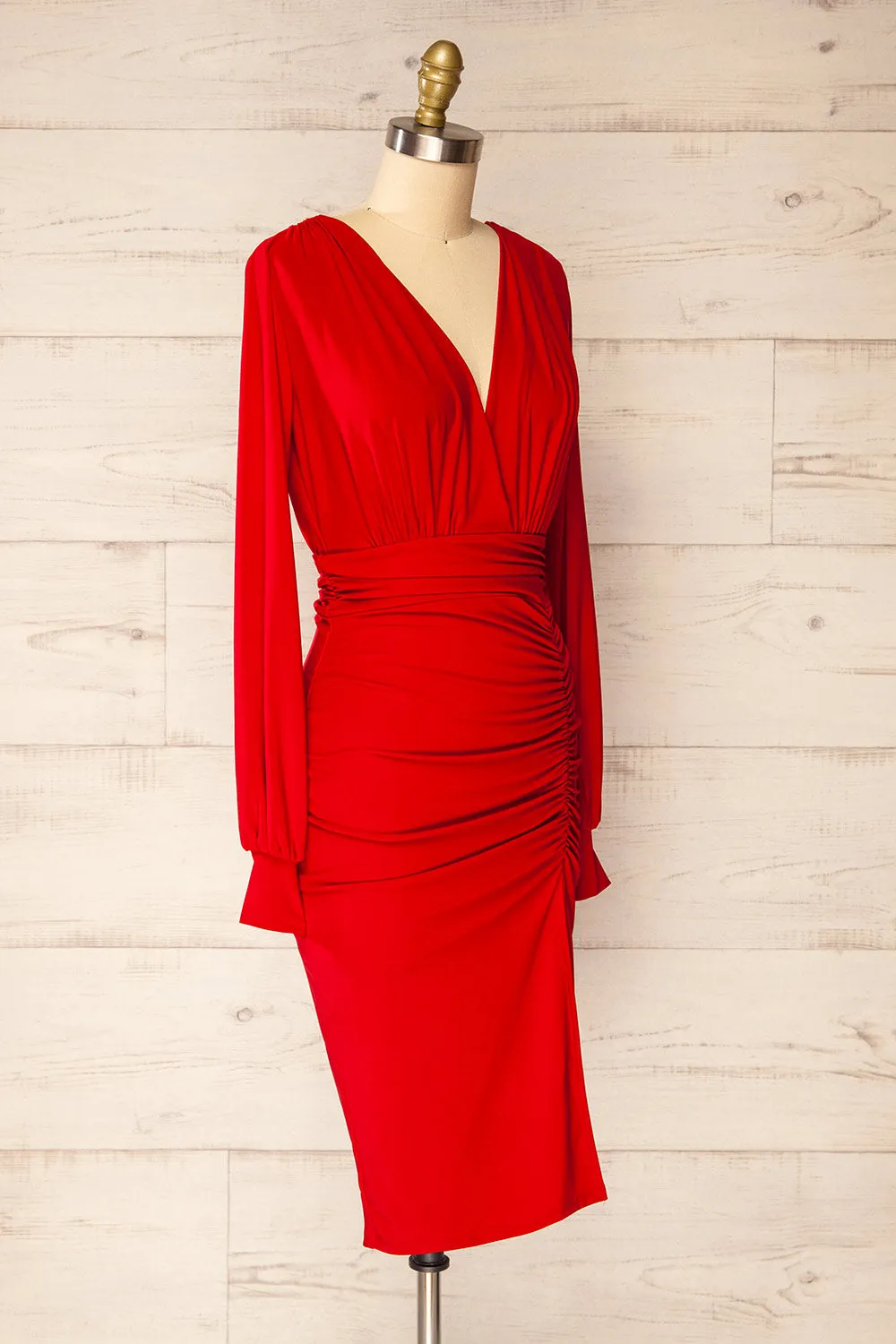 Pessac Red | Fitted Midi Dress w/ Long Sleeves sold by Boutique 1861 product image thumbnail 4