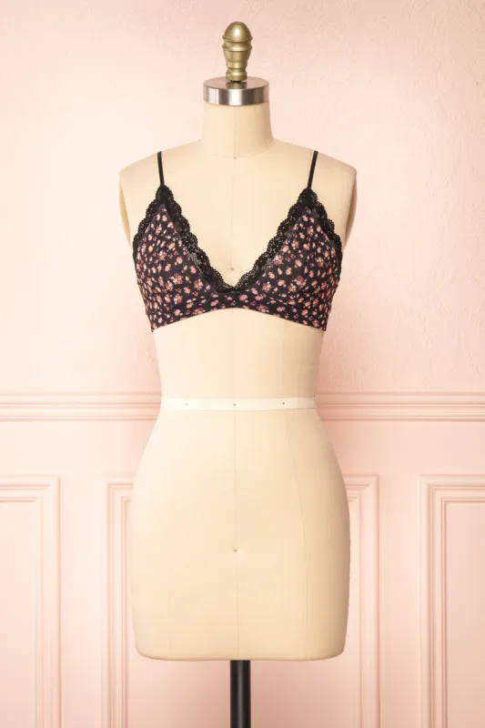 Distyle Black | Floral Mesh Bralette w/ Lace sold by Boutique 1861