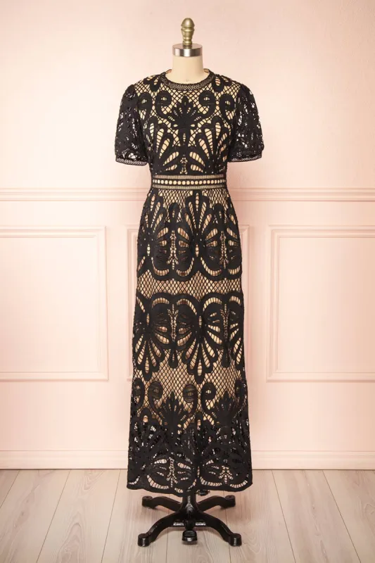 Shevona Black | Crocheted Lace Midi Dress sold by Boutique 1861
