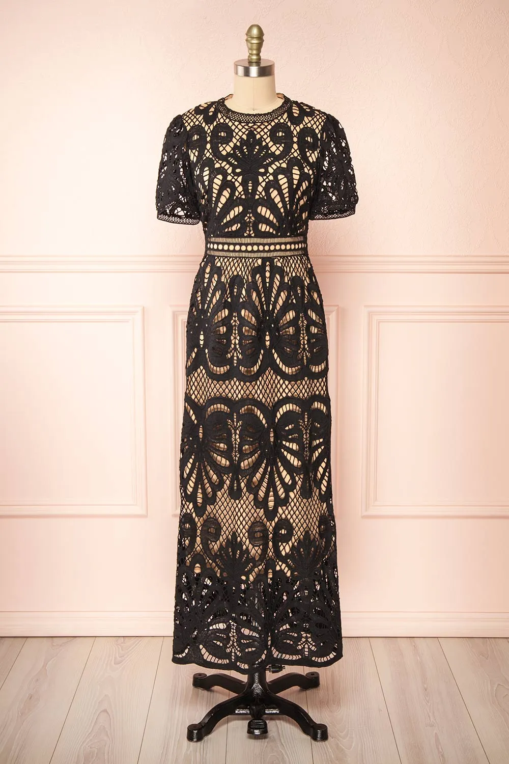 Shevona Black | Crocheted Lace Midi Dress sold by Boutique 1861