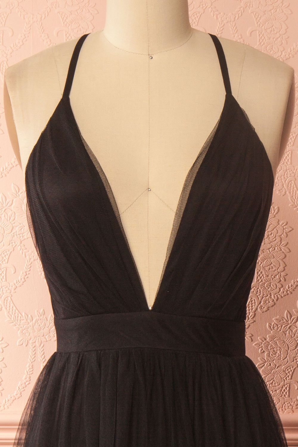 Aliki Black | Plunging Neckline Mesh Maxi Dress sold by Boutique 1861 product image thumbnail 3
