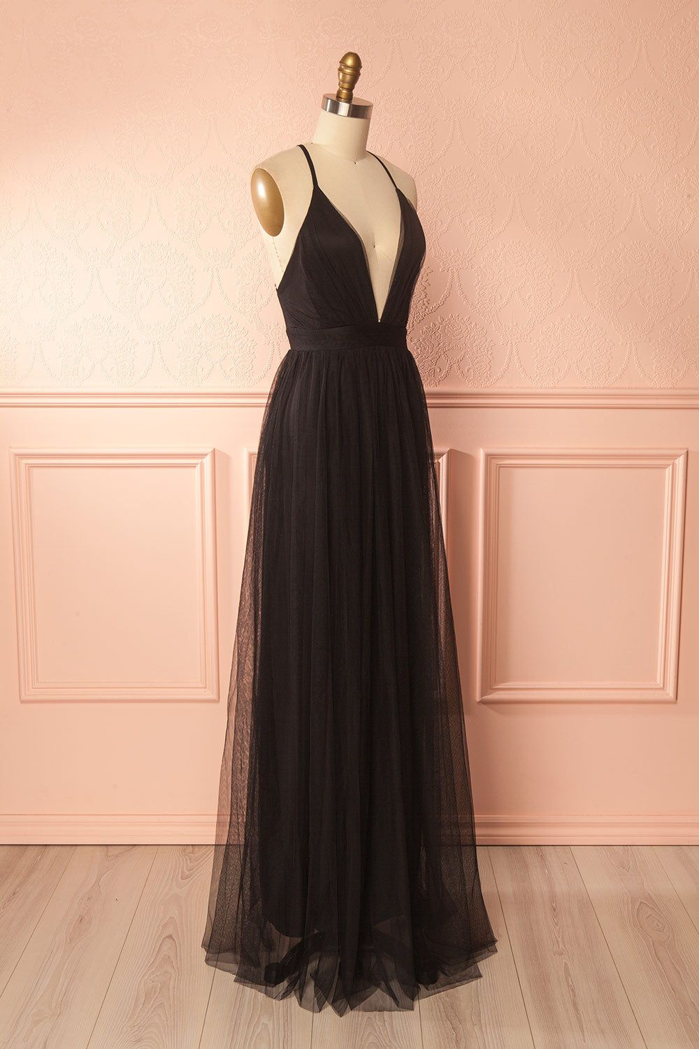 Aliki Black | Plunging Neckline Mesh Maxi Dress sold by Boutique 1861 product image thumbnail 4