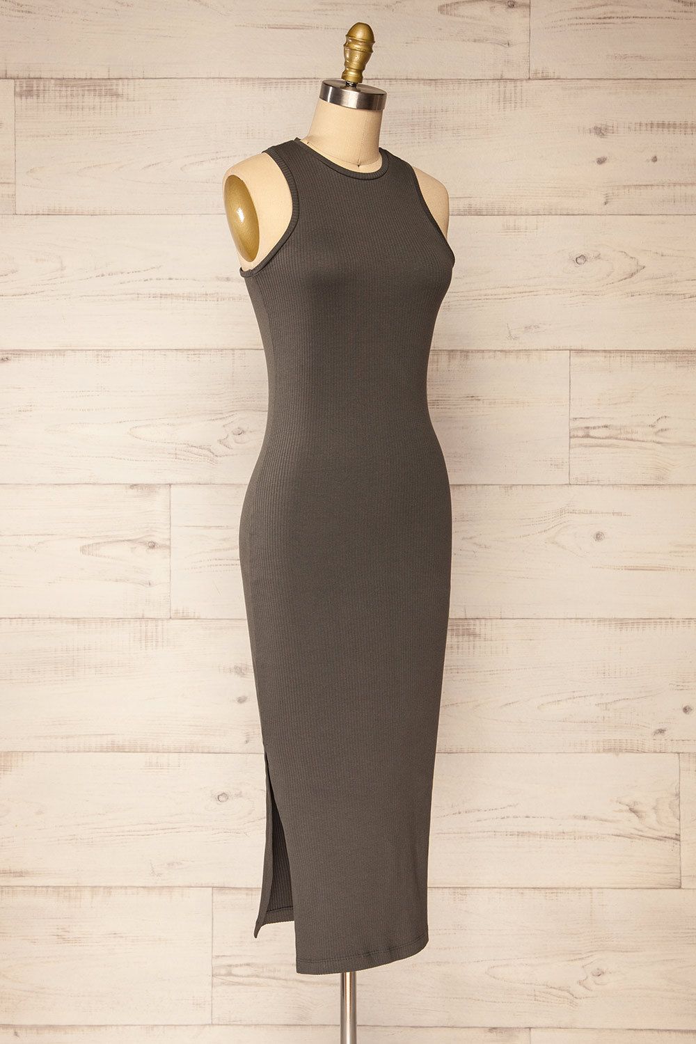 Vateras Khaki | Ribbed Sleeveless Midi Dress sold by Boutique 1861 product image thumbnail 3