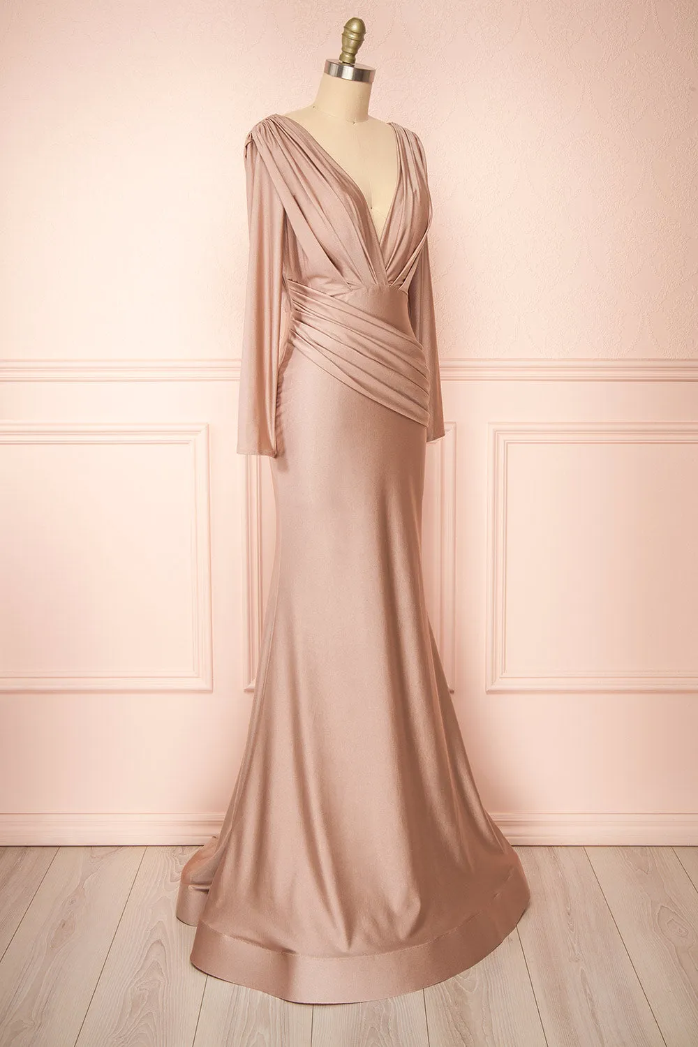 Lenai Taupe | Draped Mermaid Gown w/ Long Sleeves sold by Boutique 1861 product image thumbnail 4