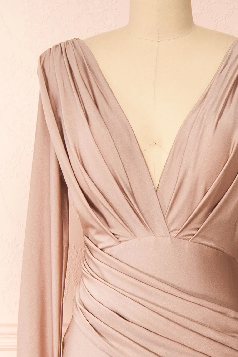 Lenai Taupe | Draped Mermaid Gown w/ Long Sleeves sold by Boutique 1861 product image thumbnail 3