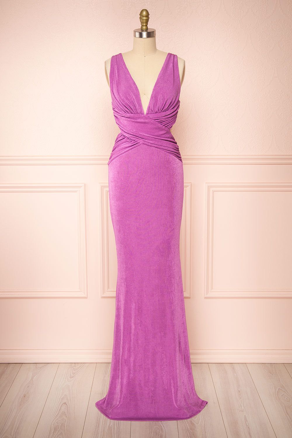 Verity Lilac | V-Neck Fitted Maxi Dress sold by Boutique 1861