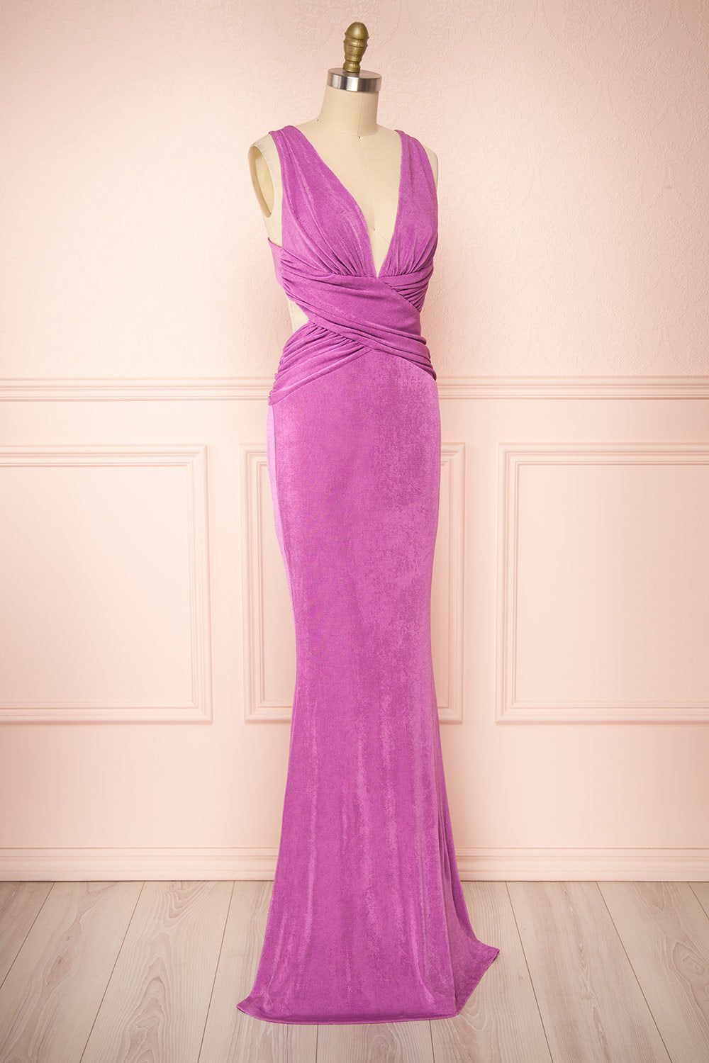 Verity Lilac | V-Neck Fitted Maxi Dress sold by Boutique 1861 product image thumbnail 5