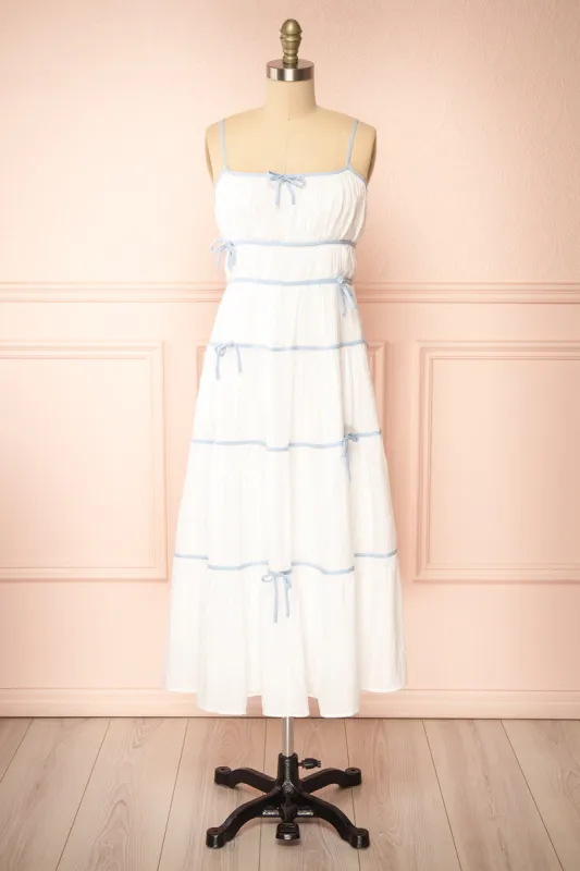 Juliriel | White Midi Dress w/ Blue Ribbons sold by Boutique 1861