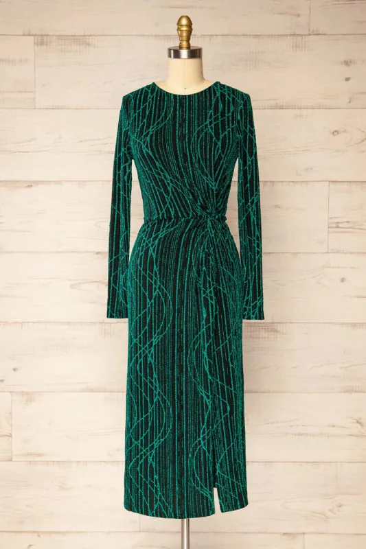Domingo Green | Knotted Midi Dress w/ Sparkly Pattern sold by Boutique 1861