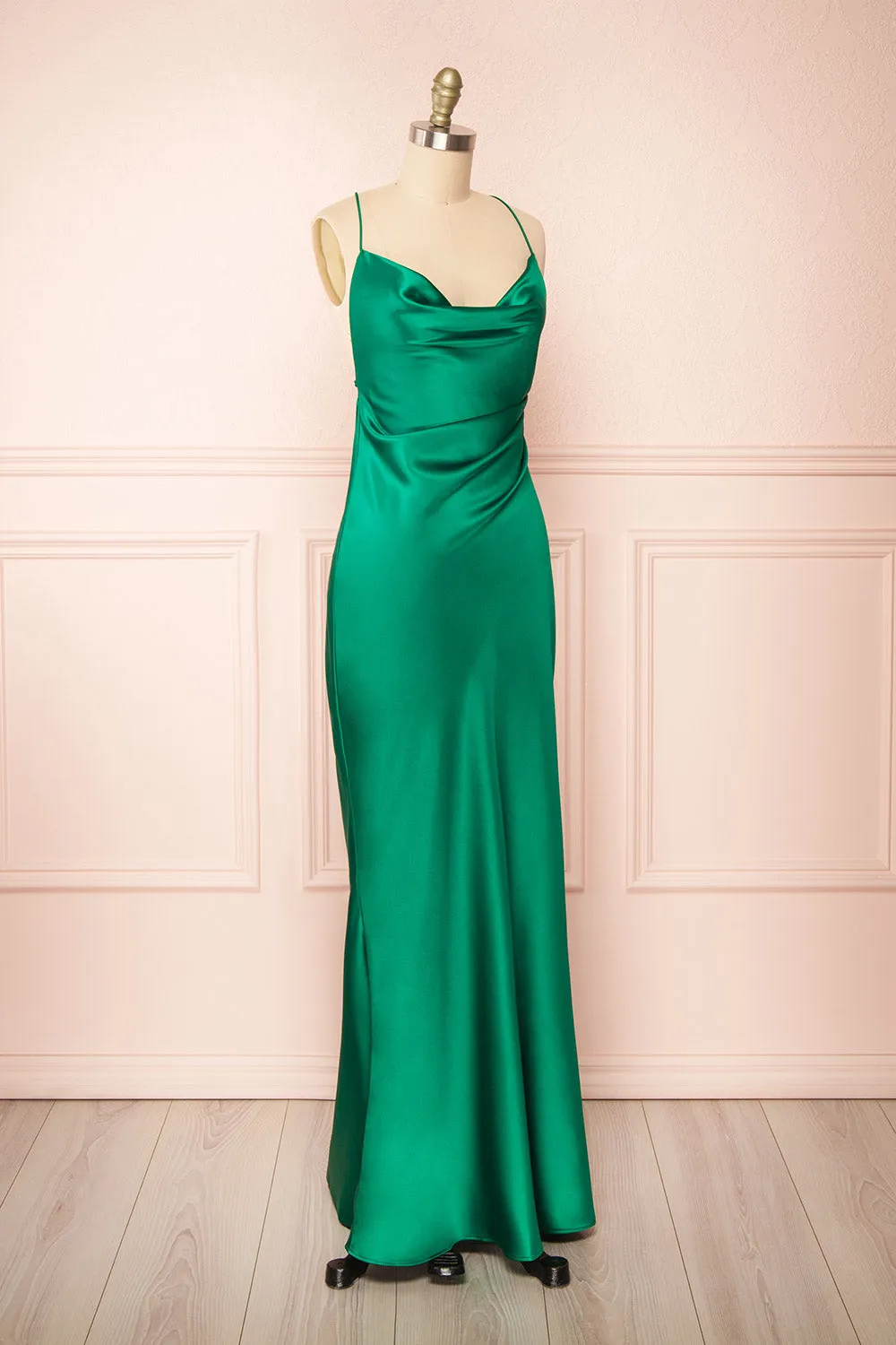 Areane Green | Cowl Neck Satin Maxi Dress w/ Chain sold by Boutique 1861 product image thumbnail 3