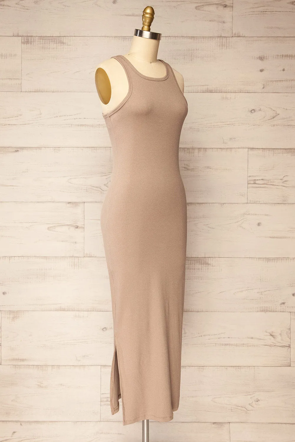 Floirac Taupe | Sleeveless Ribbed Midi Dress sold by Boutique 1861 product image thumbnail 3