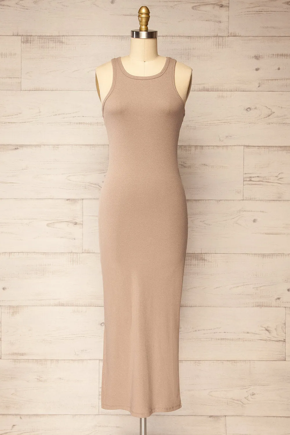 Floirac Taupe | Sleeveless Ribbed Midi Dress sold by Boutique 1861