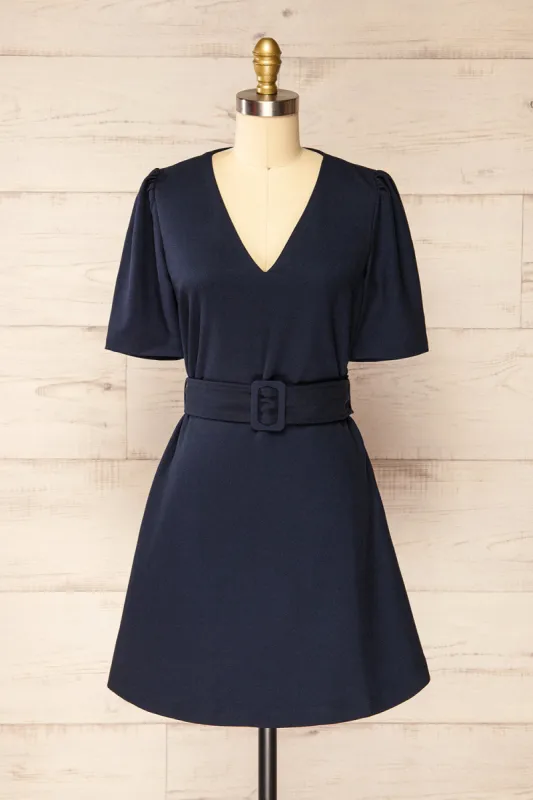 Bangkok Navy | Short A-Line Dress w/ Belt sold by Boutique 1861