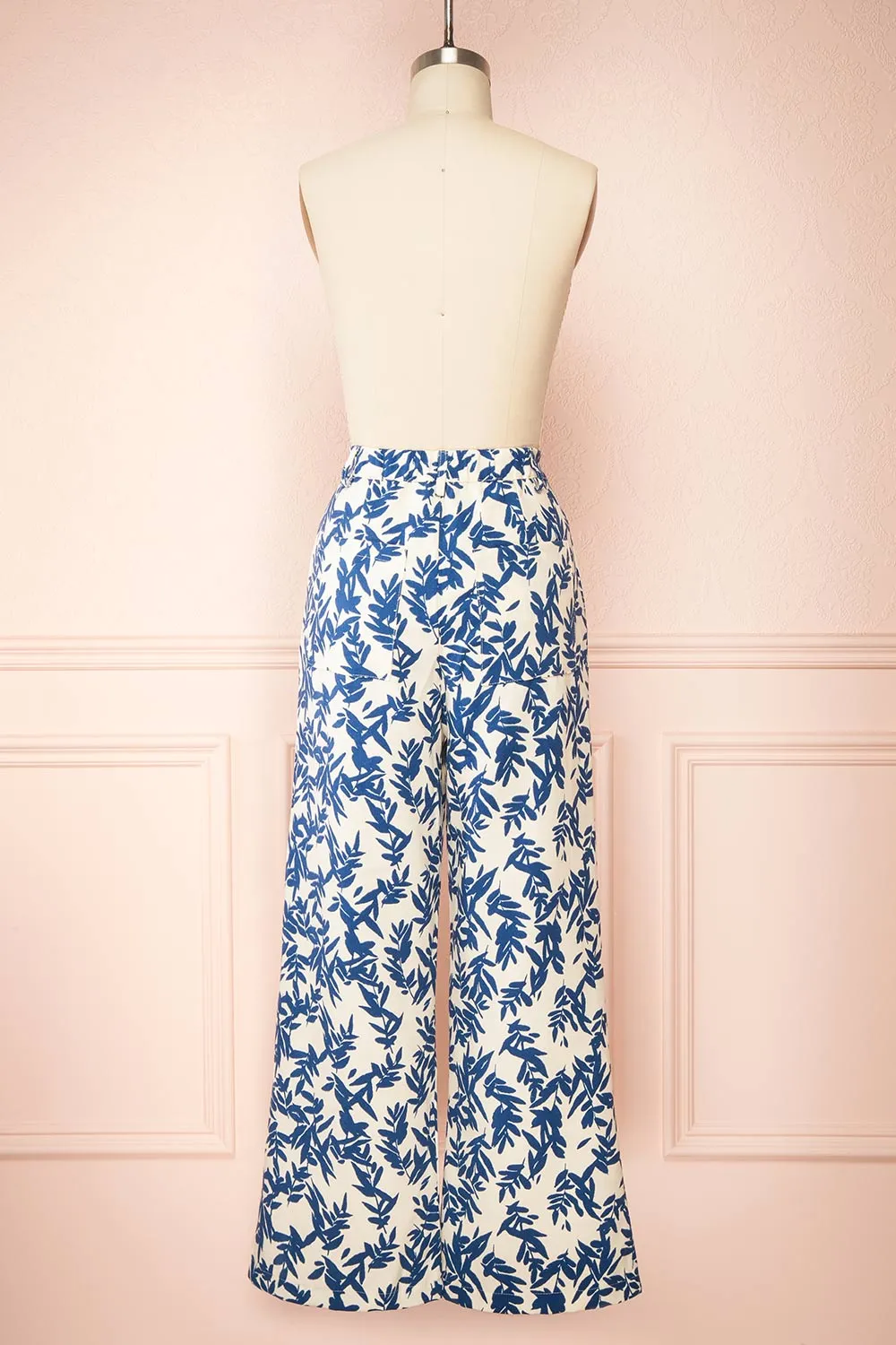 Beckham | Ivory & Blue High-Waisted Patterned Pants sold by Boutique 1861 product image thumbnail 5
