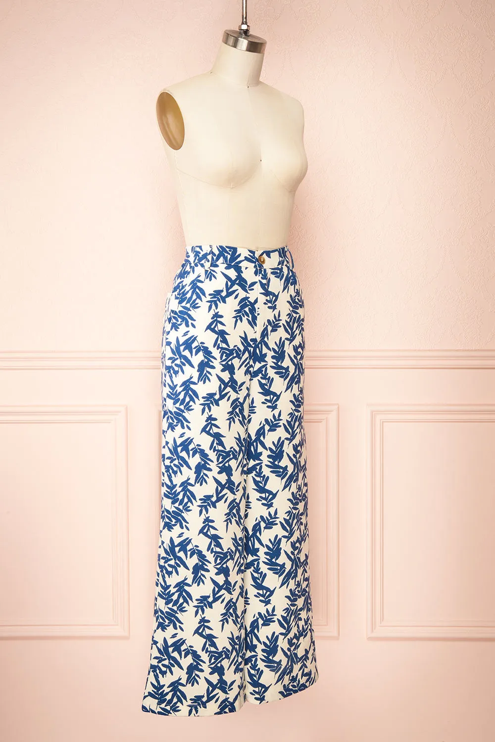 Beckham | Ivory & Blue High-Waisted Patterned Pants sold by Boutique 1861 product image thumbnail 3
