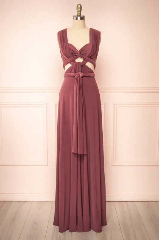 Violaine Dark Mauve | Convertible Maxi Dress sold by Boutique 1861