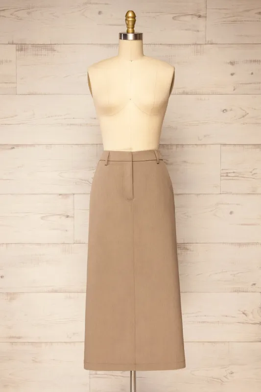 Lacombe | Taupe Midi A-Line Skirt sold by Boutique 1861