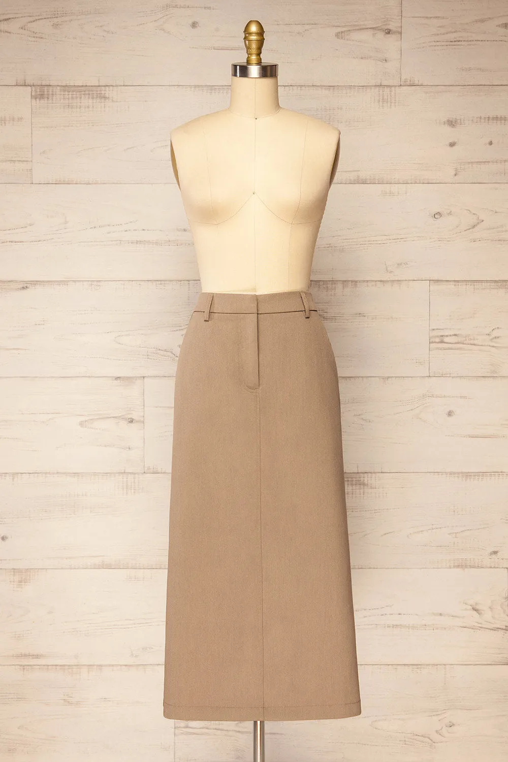 Lacombe | Taupe Midi A-Line Skirt sold by Boutique 1861