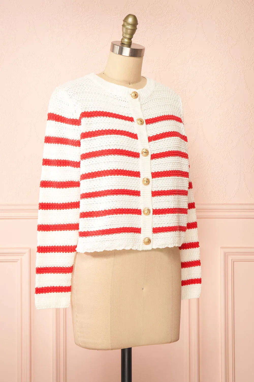 Rosye | White Knit Cardigan w/ Red Stripes sold by Boutique 1861 product image thumbnail 3