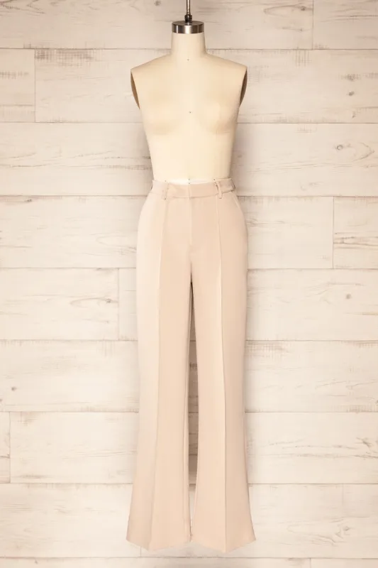 Turbine Beige | Solid Stitch Wide Leg Trousers sold by Boutique 1861