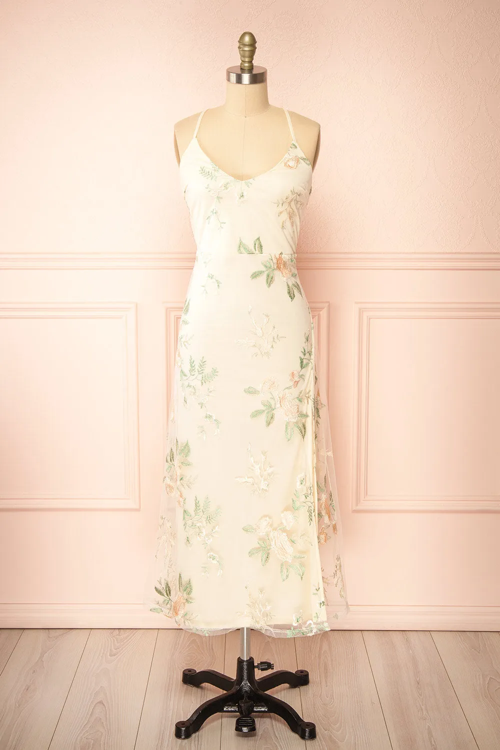 Hildred | Embroidered Midi Dress with Open Back sold by Boutique 1861