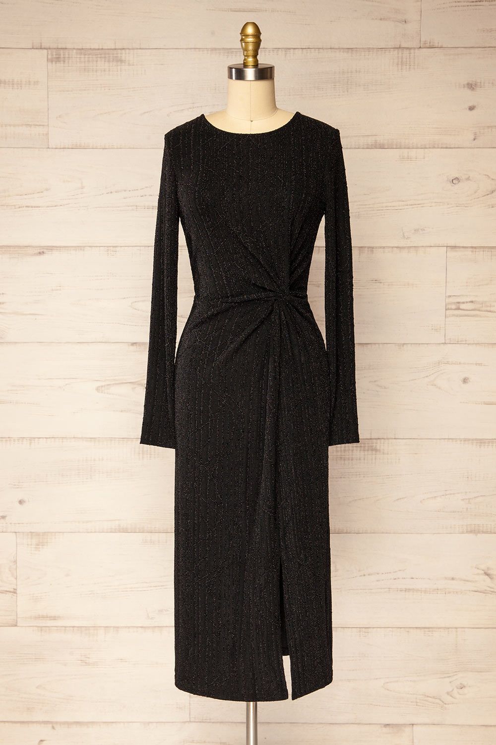 Domingo Black | Knotted Midi Dress w/ Sparkly Pattern sold by Boutique 1861