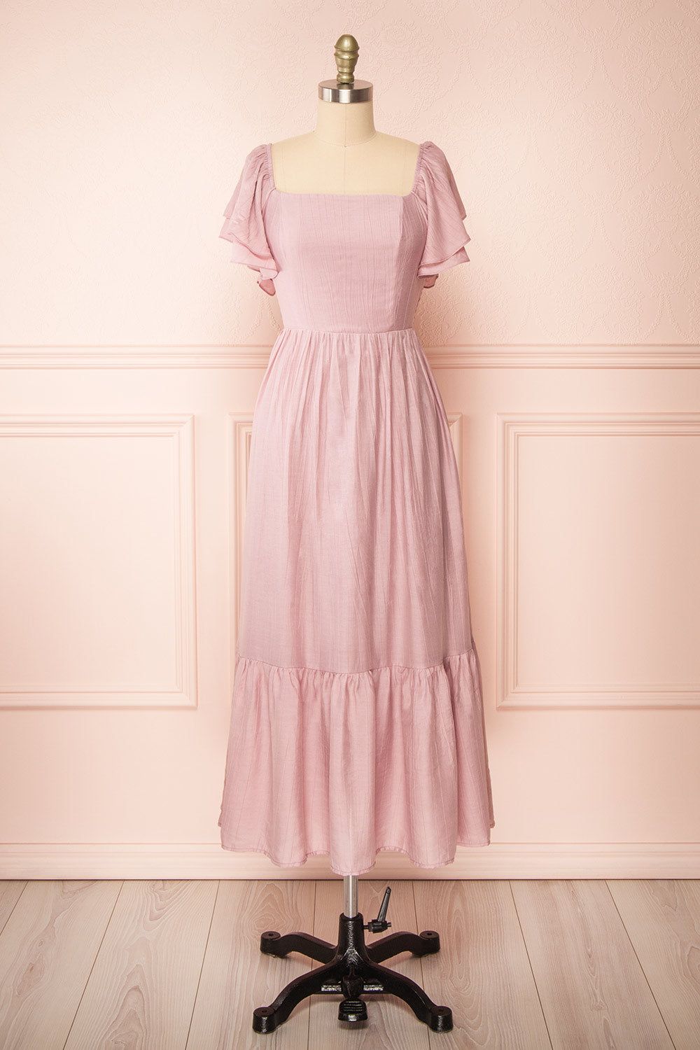 Myrtille | Mauve Midi Dress w/ Ruffled Sleeves sold by Boutique 1861